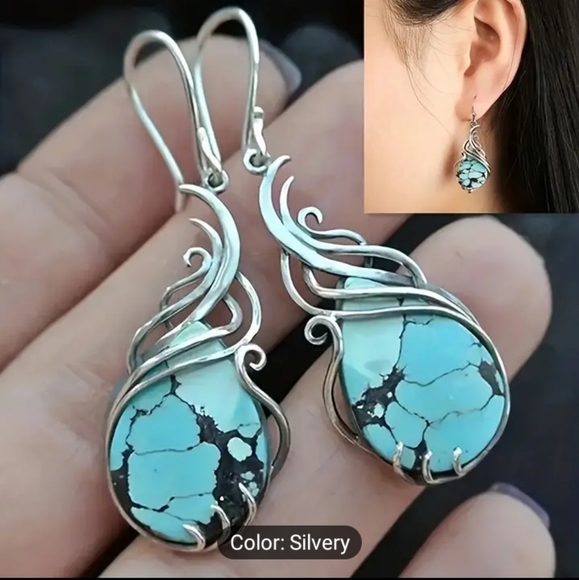 Turquoise Dangle Earrings - Picture 2 of 5